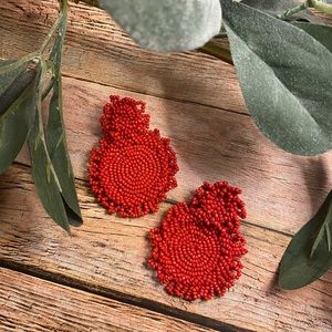 Red hand beaded earrings